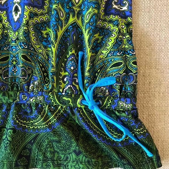 Athleta Blue Green Paisley Drawstring Racerback Swim Top - Picture 5 of 13